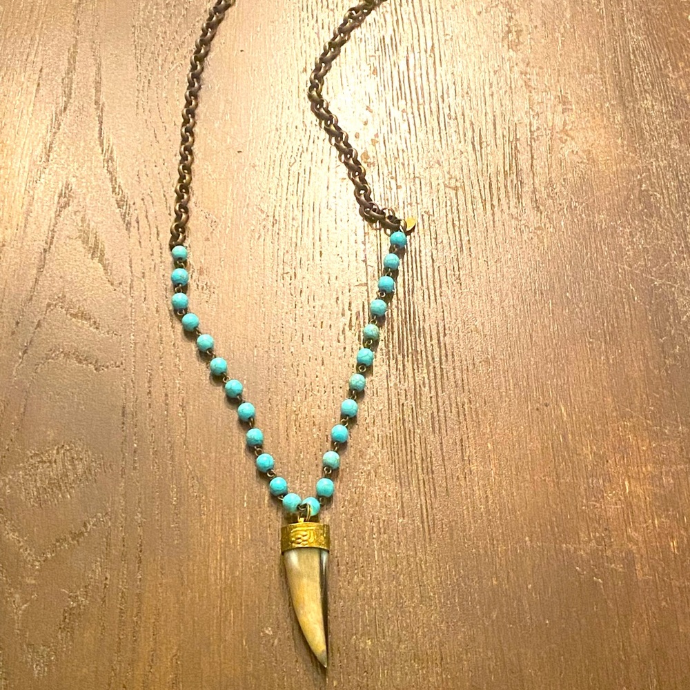 Boho Long Horn Pendant Necklace